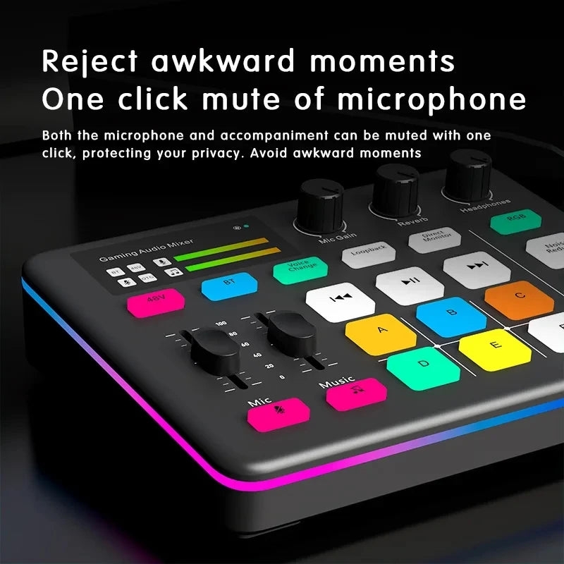 Audio Interface with DJ Mixer Live Sound Card Effects and Voice Changer BT Compatible Mixer For Live Streaming Singing مكسر