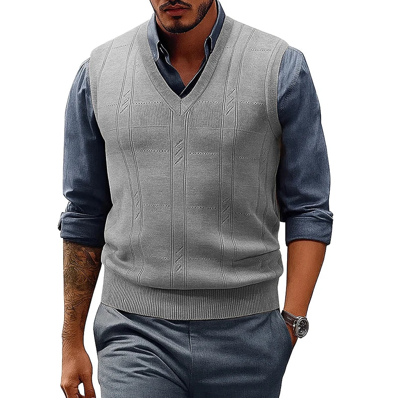 Men's Sweater Vests V Neck Cable Twist Knit Sleeveless Vests Casual Pullover Sweater Lightweight V-Neck Vest Pullover