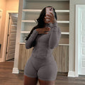 Fall Siold Bodycon Zipper Crop Top Women Tracksuits Sets+Trousers Women Black Gray 2 Two Pieces Matching Leggings Shorts Suits