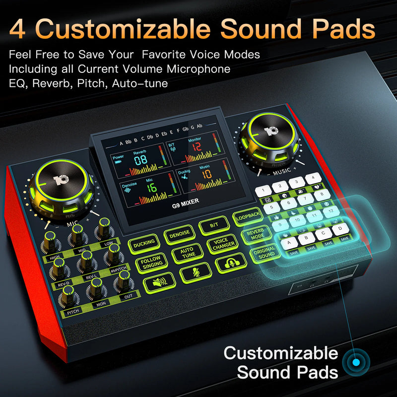 Tenlamp G9 Professional Podcast Influencer KOL Singing Gaming DJ Mixing Station Controller Equipment Studio Professional Recording Electronic Music Mixer Power Karaoke Machine Available Dynamic Condenser Wireless Microphone P
