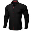 DiBanGu Men Shirt Long Sleeve Black Solid Red Paisley | SAMAG