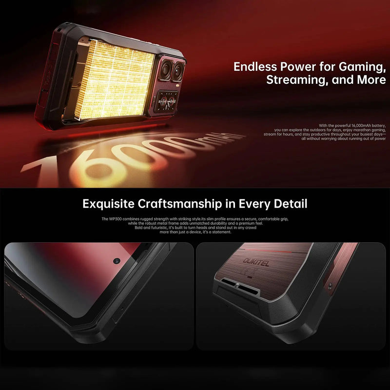Oukitel WP300 Rugged Smartphone 12GB+512GB 120W Android 15  Modular detachable Earbud 16000mAh 6.78" 108MP Camera 5G CellPhone