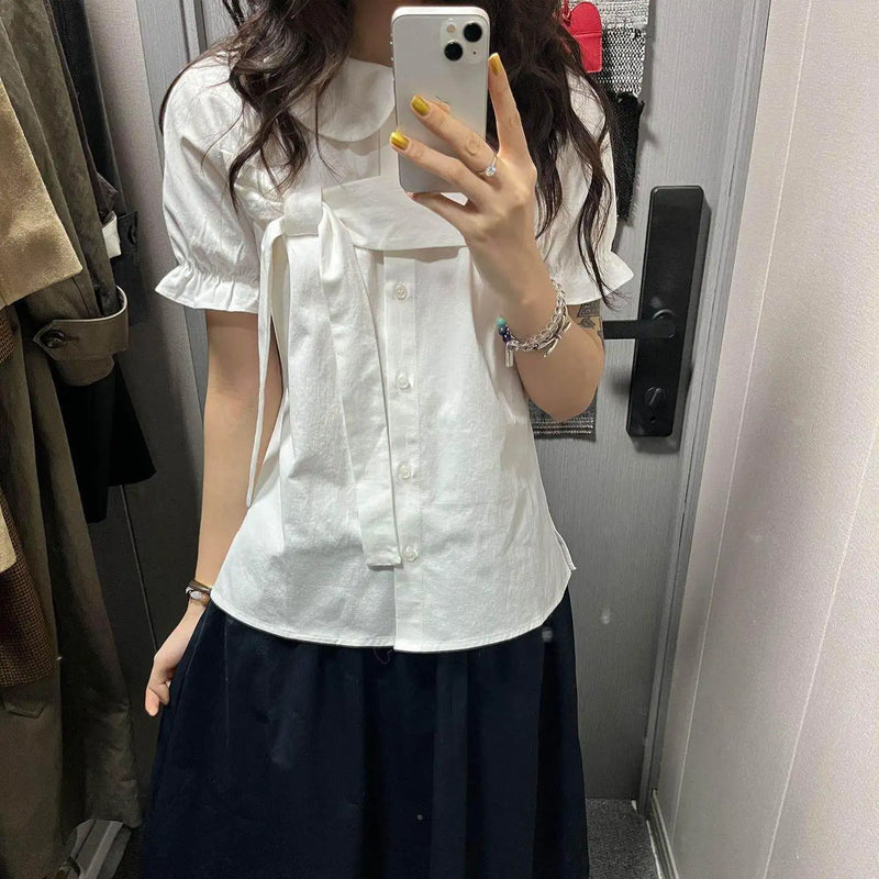 Erwofeina Peter Pan Collar Preppy Style Women Shirts - View 7 | SAMAG