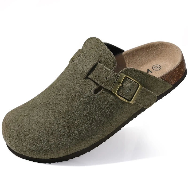 Evshine Women's Fashion Cork Clogs Sandals with Arch Support Lady Retro Mules Men Retro Potato Shoes Cork Footbed House Slippers