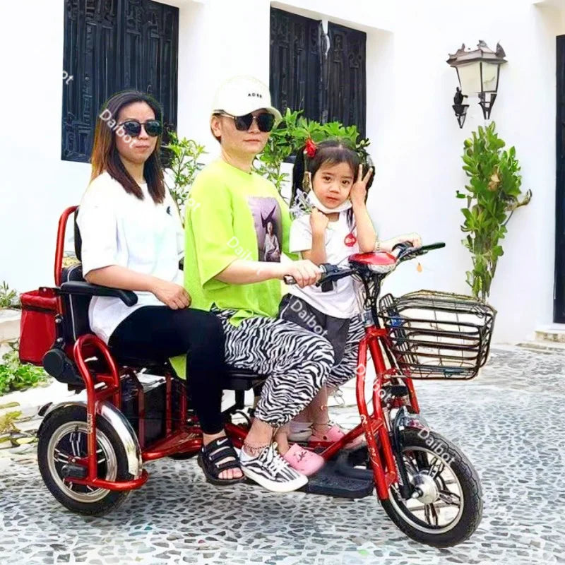 Small Parent Child Elderly Electric Tricycle Folding For Family 500W Electric Scooter Women With Adjustable Backrest/Seat/Basket