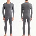 2 Pieces/Set Long Johns Thermal Underwear Men Solid Color Dralon Velvet Fabric Warm Pants Front Open Winter/Autumn Warm Suit