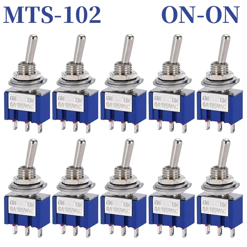 10PCS MTS-102 103 202 203 3Pins 6 Pins Mini Toggle Switch For Switching Lamp Light ON-OFF-ON /ON-ON Switch 6A 125VAC