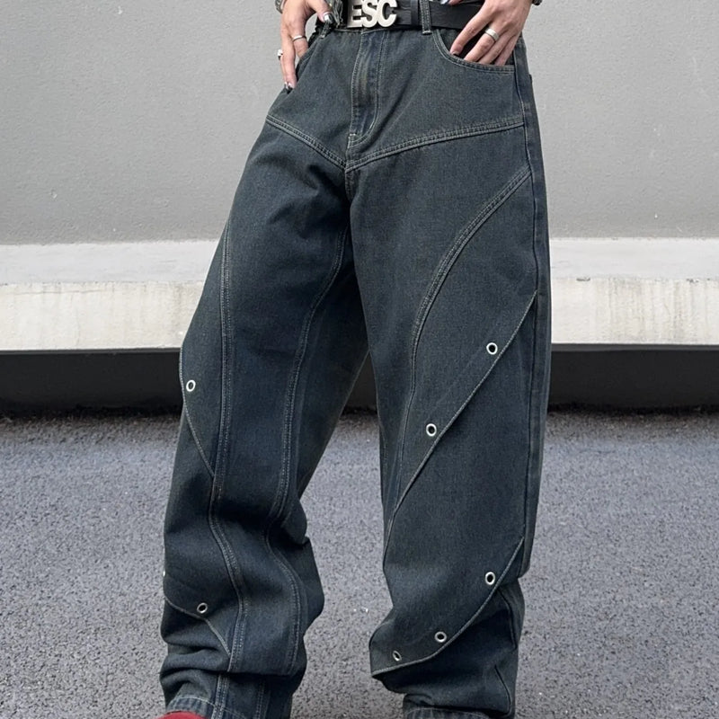 UP.THE Men Dark Raw Denim Baggy Wide Leg Jeans, Y2K | SAMAG