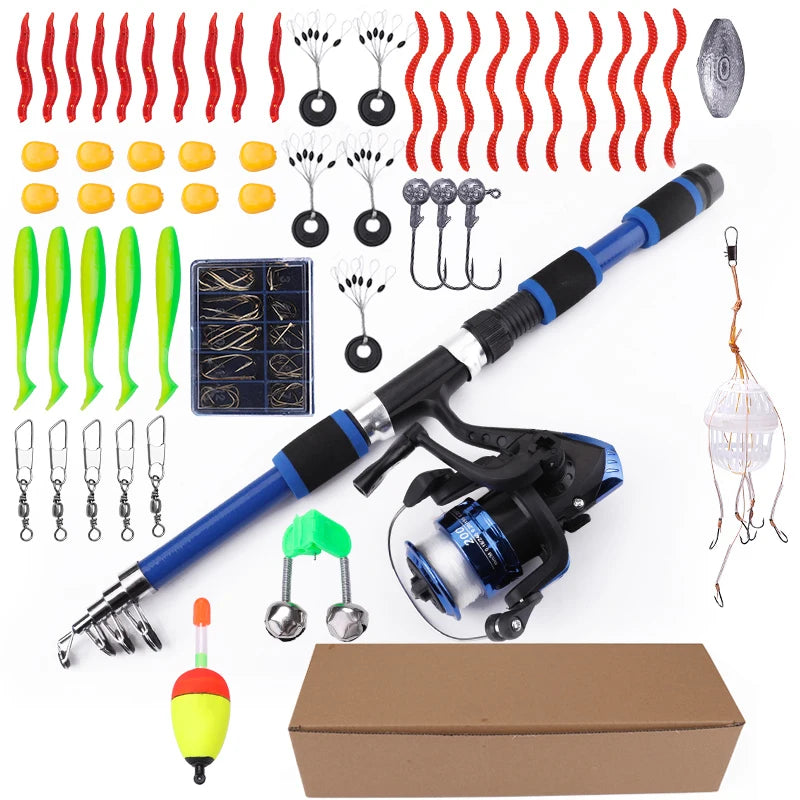 FTK 1.8M Portable Spinning Fishing Rod Reel Full Kits Carbon Fiber Carp Rod Wheel Travel Set Accessory