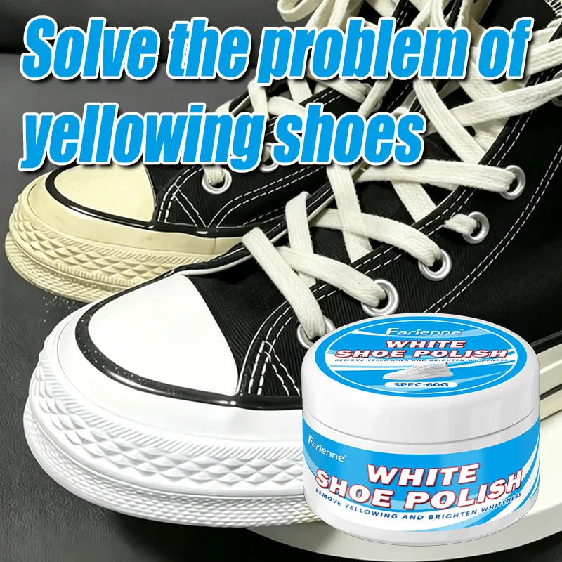 Farienne White Shoe Brightener Polish, Sneaker Cleaner Cream for Removing Yellowing & Restoring Shoe Whiteness