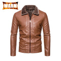 Faux Leather Men Jacket Thickened Plush Lining Warm PU Leather Jacket Business Casual Leather Jacket Winter Faux Fur Collar Coat