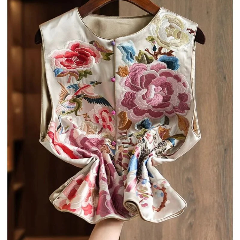 Women's Vest Women's Jackets  New Embroidered Chinese Vest Women Unique and Unique Super Beautiful Light Style Stacked Top Coat