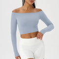Long Sleeve Yoga T-Shirt for Women, Off Shoulder, Sexy Tight Gym Workout Top, Naked Feeling, Quick Dry Sports Activewear