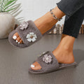 Winter New Flower Decor Comfort Soft Soled Women Cotton Slippers 2026 Fashion Solid Round Toe Plush Warm House Women's Shoes