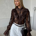 Tossy Lace Ruffled Printed Shirts Female See - Through | SAMAG
