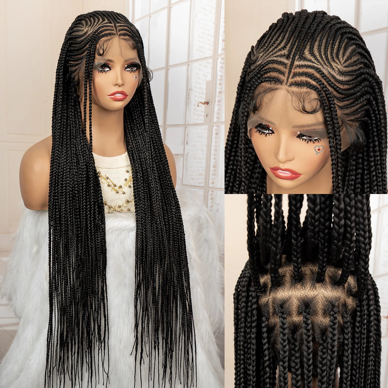 African Braided Hair Wigs Synthetic Full Lace Cornrow Knotless Box Braiding Wigs for Black Women Lace Frontal Crochet Braids Wig