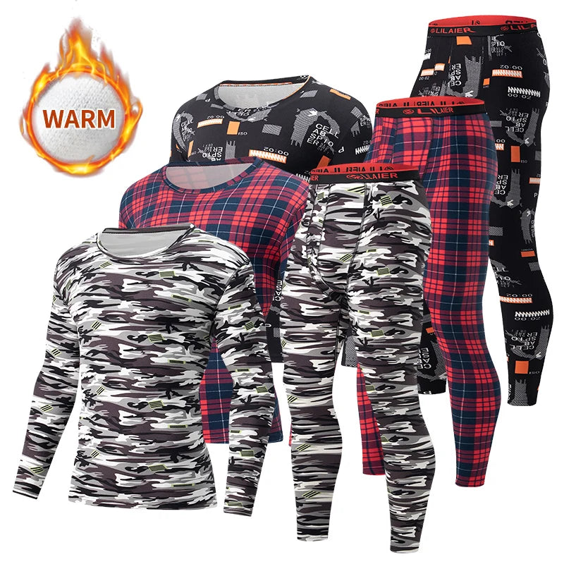 2-piece Autumn And Winter Men's Fashionable Printed Camouflage Thermal Underwear Set Comfortable And Versatile Sports Base Shirt