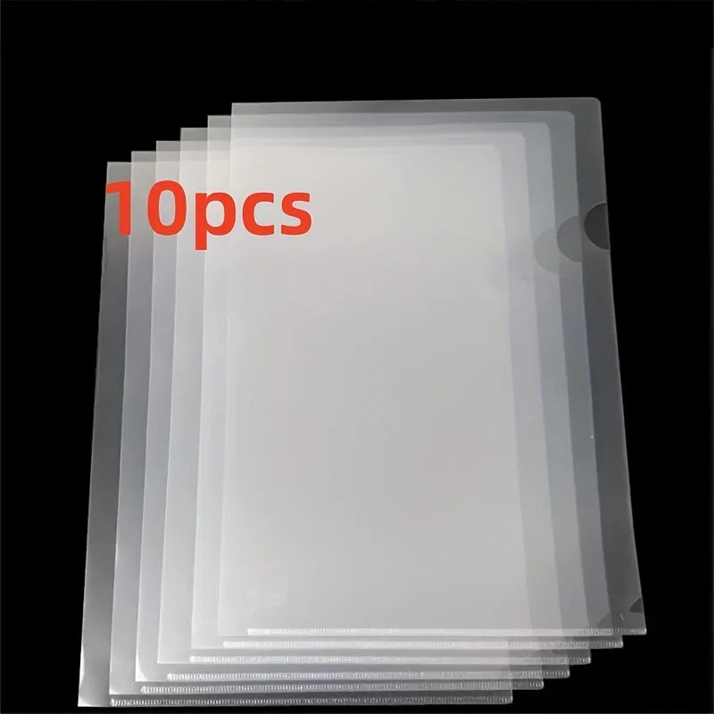 10pcs A4 Transparent L-Shaped File Folders - Waterproof and Durable PP Document Bags for Office Organization and Reusable