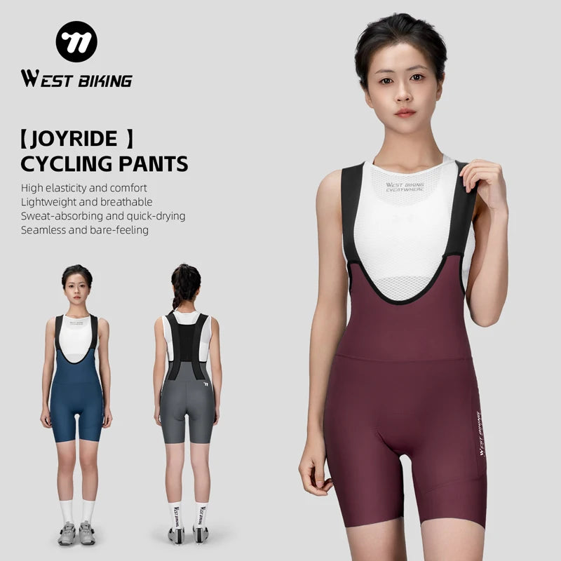 WEST BIKING Women Cycling Bib Shorts Summer High-waisted MTB Road Bike Shorts Breathable Quick Dry Yoga Fitness Bicycle Tights
