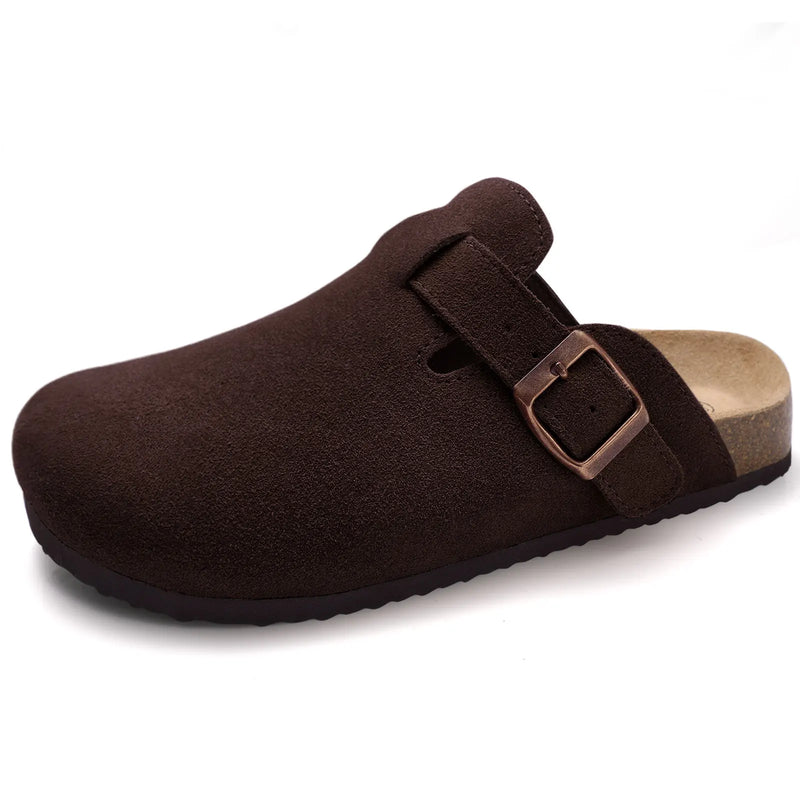 2026 Women Suede Clogs With Adjustable Buckle Cork Leather Mules Comfortable Slip on Women Slippers Outdoor Cork Clogs