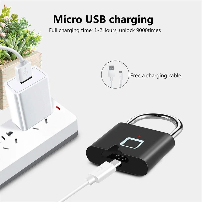 KERUI Fingerprint Lock Keyless USB Charging Smart Padlock Waterproof Door Lock 0.2sec Unlock Portable Anti-theft Padlock Zinc