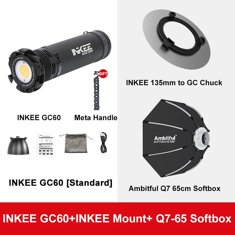INKEE GC-150 GC-60 Photography Fill Light AMBITFUL Q7-65cm Bowens Mount Softbox With INKEE 135mm To GC Mount kit