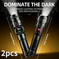 2PCS Super Bright Rechargeable LED Flashlight with COB Side Light & Digital Display, USB-C Fast Charging, Zoomable Tactical Torch for Outdoor Camping Hiking Emergency