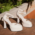 Women's Super High Heels Pointed Tip Thick Heel Ankle Strap Platform Heels Side Cutout Sexy Wedding Banquet Sandals