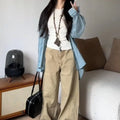Korean Fashion Blue Plaid Blouse Women Single Breasted - View 4 | SAMAG