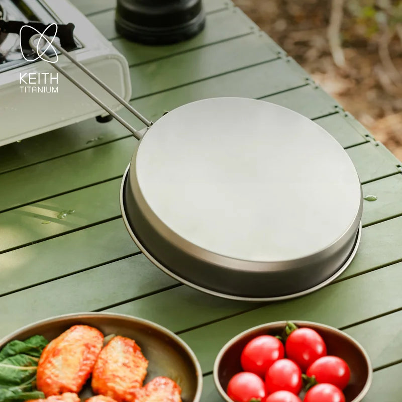 Keith 1000ml Titanium Fry Pan No Coating Folding Handle & Storage Bag  Portable Cookware for Hiking  Backpacking Camping