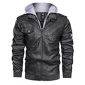 Men's Youth Hooded PU Leather Fashion Locomotive Casual Jacket Large Size Hat Removable