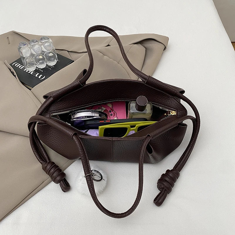 Orange Handbag High Quality Pu Leather Bag Lady Designer Pleated Cloud Bag Fashion Hobo Shoulder Bag Female Dumpling Tote