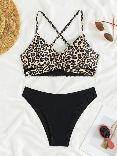 Criss Cross Back Leopard Bikini Women Swimwear Female | SAMAG