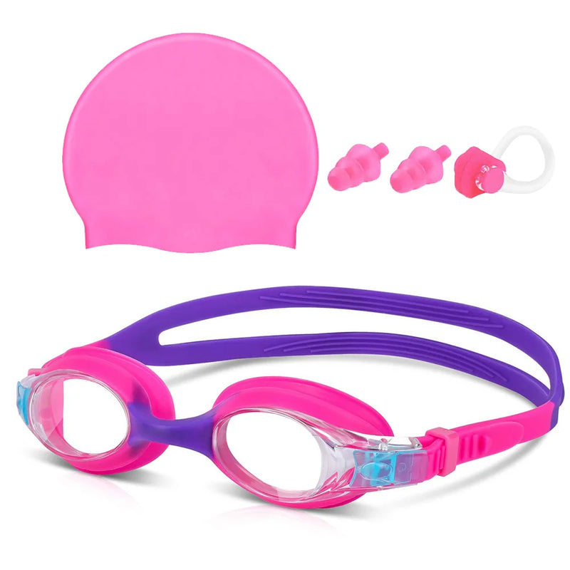 Kids Swim Goggles and Silicone Cap Set with Nose Clip | SAMAG