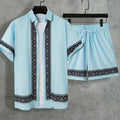 Men's Summer Holiday Suit Retro Textured Printed Border Shirt Short Sleeve Two Piece Breathable Pool - View 12 | SAMAG