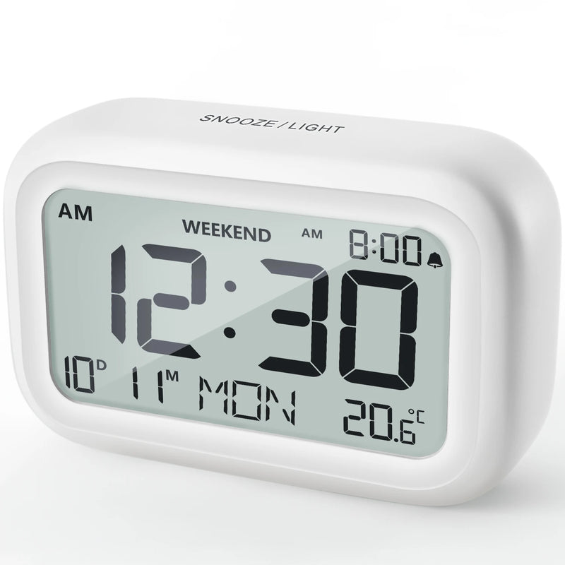Digital Alarm Clock with LCD Display Battery Operated Desk Clock for Bedroom Temperature Date Week Display Snooze Backlight