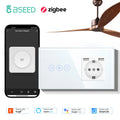 BSEED Zigbee Fans Switches Smart Wall Touch  Speed Control Switch With EU Socket Support Tuya Smart Life Alexa Voice Control