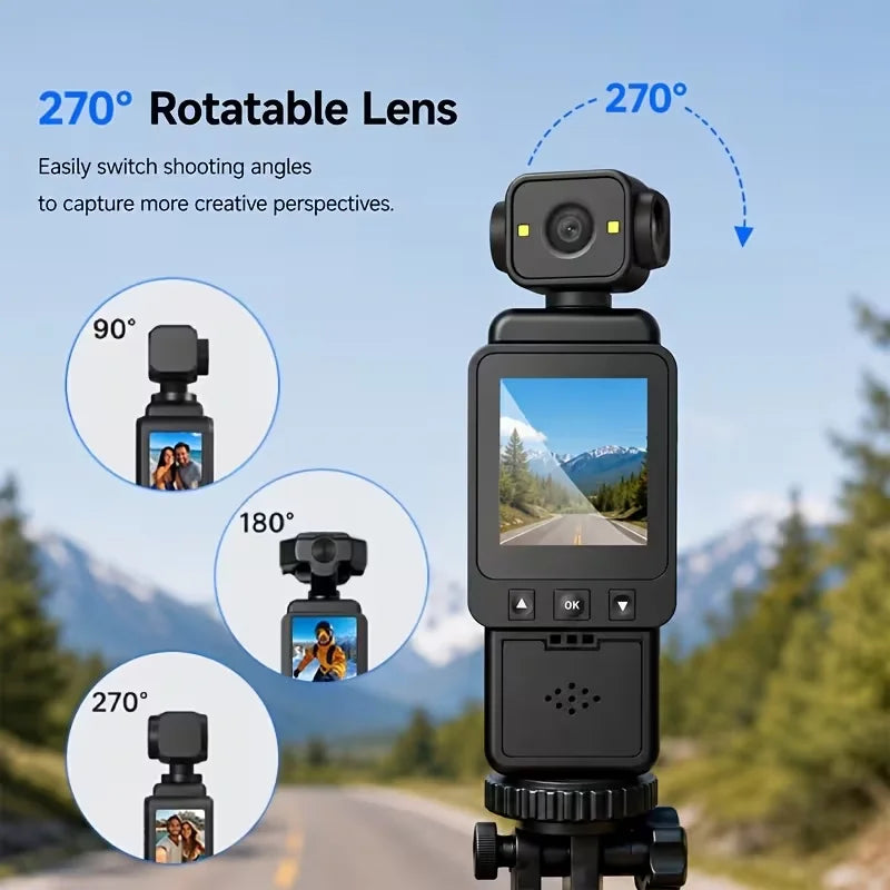 Pocket WiFi Action Camera, Image Stabilization, USB Rechargeable, Lightweight for Helmet Cycling Outdoor Travel