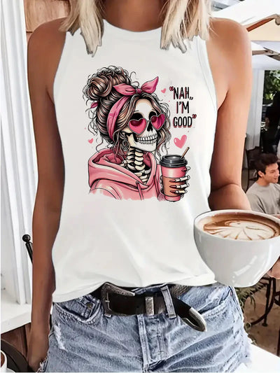 Funny Hip Hop Vest T - shirt Portrait Skeleton Graphic | SAMAG