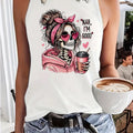 Funny Hip Hop Vest T-shirt Portrait Skeleton Tshirt Graphic Print Tank Top Women’s Sleeveless Crew Neck