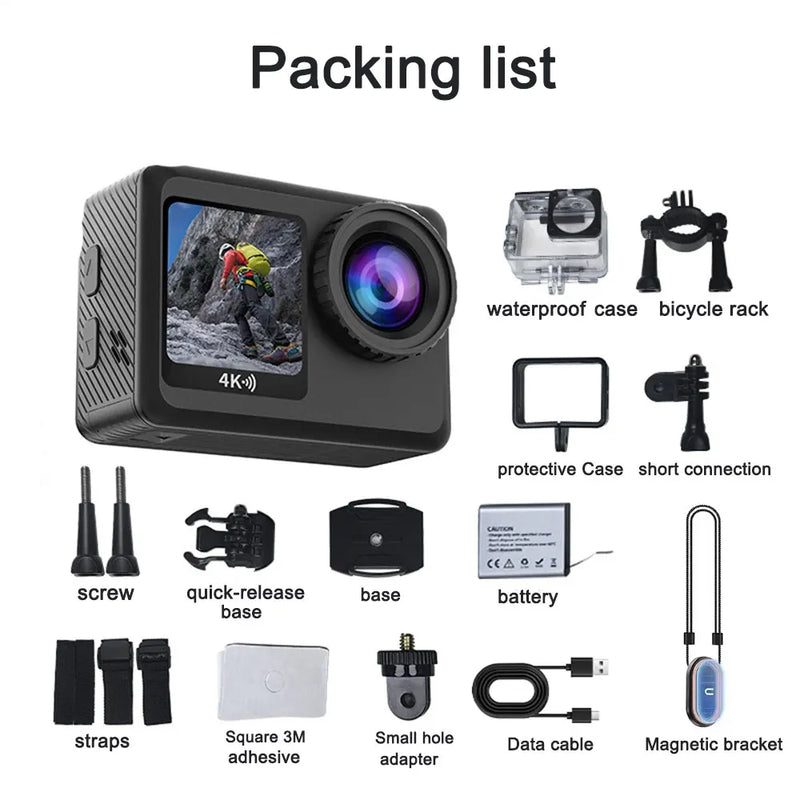ANSVICAM 5K Action Camera 4K60FPS Dual Screen Waterproof 6-Axis EIS Vlog Camera with Magnetic Bicycle Motorcycles Sports Cameras
