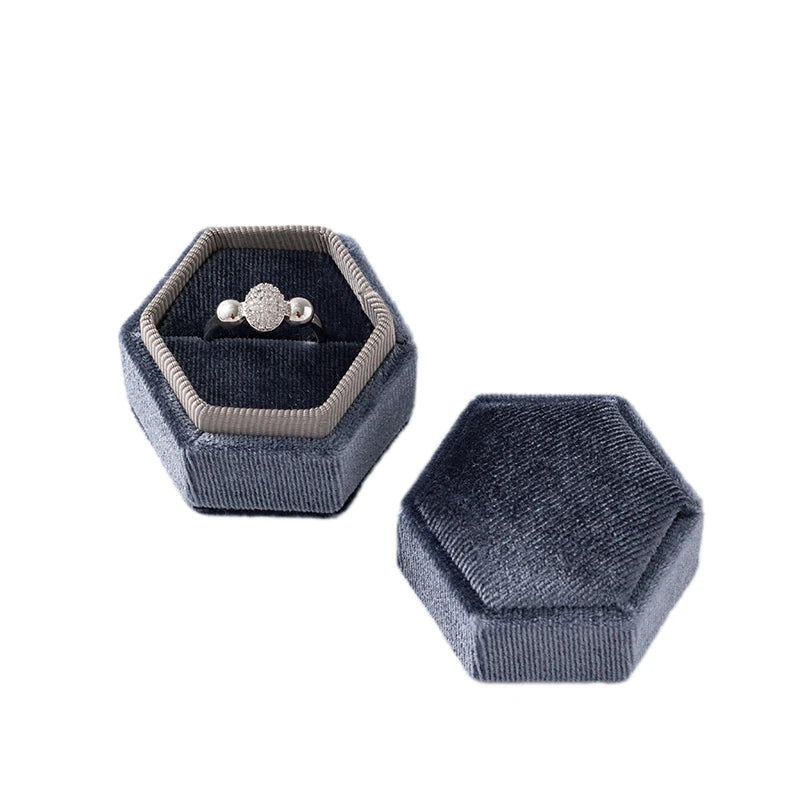 Velvet Hexagon Single Slot Ring Box For Engagement Wedding Keepsake Case Bridal Photo Jewelry Exhibitor Storage Display Selling