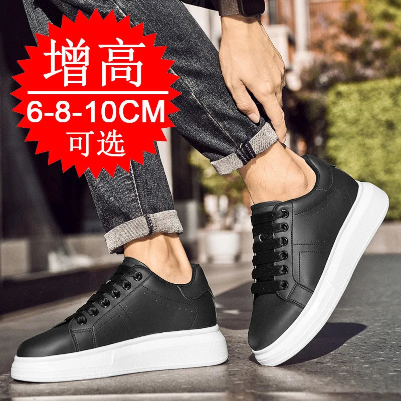 Men's Invisible Height Increasing Elevator Shoes Lace-up Sporty White Sneakers 6cm 8cm 10cm Taller Size Plus Invisible Elevate