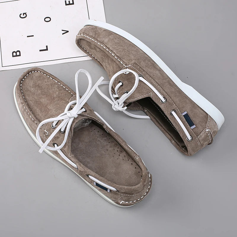 New Men's Casual Shoes Fashion Leather Docksides Boat Shoes British Style Lace Up Men Loafers Men Breathable Handmade Moccasins
