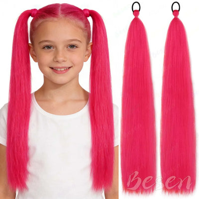 Synthetic 26" Hot Pink Ponytail for Girls Kids Women | SAMAG
