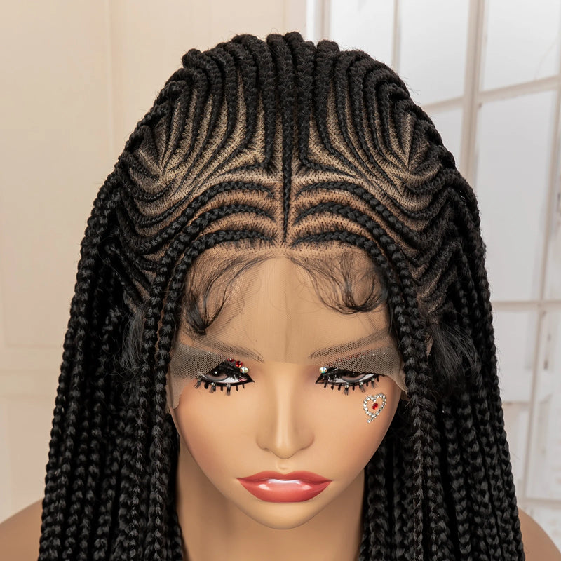 African Braided Hair Wigs Synthetic Full Lace Cornrow Knotless Box Braiding Wigs for Black Women Lace Frontal Crochet Braids Wig