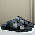 Spring and summer braided calfskin functional sandals, suede color-block slippers, couple's vacation beach slippers