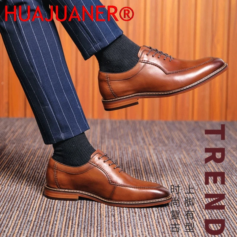 Plus Size 38-47 Men Dress Shoes Top Layer Cowhide Leather Elegant Business Formal U-Tip Shoes Mens Dress Shoes for Men Wedding