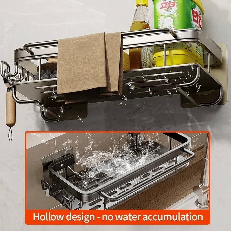 No Drill Adhesive Type Kitchen Organizer Kitchen Shelf Cleaning Cloth Storage Draining Rack Household Detergent Sponge Rack