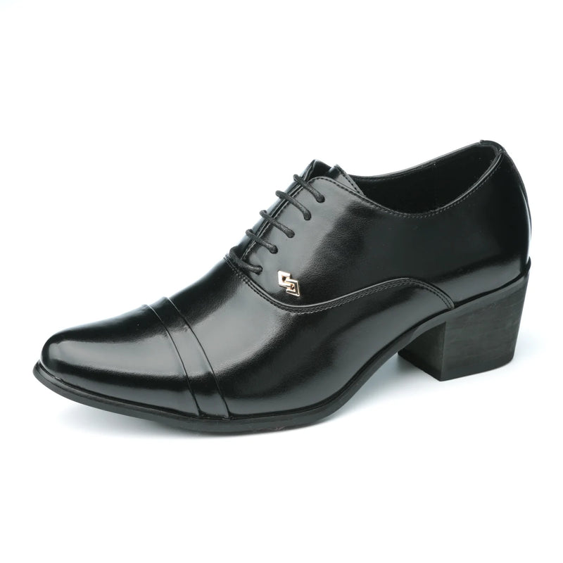 Premium Leather Men Shoes Slip On Loafers European Brand Business Casual Wedding Party Plaid Design Height Increasing